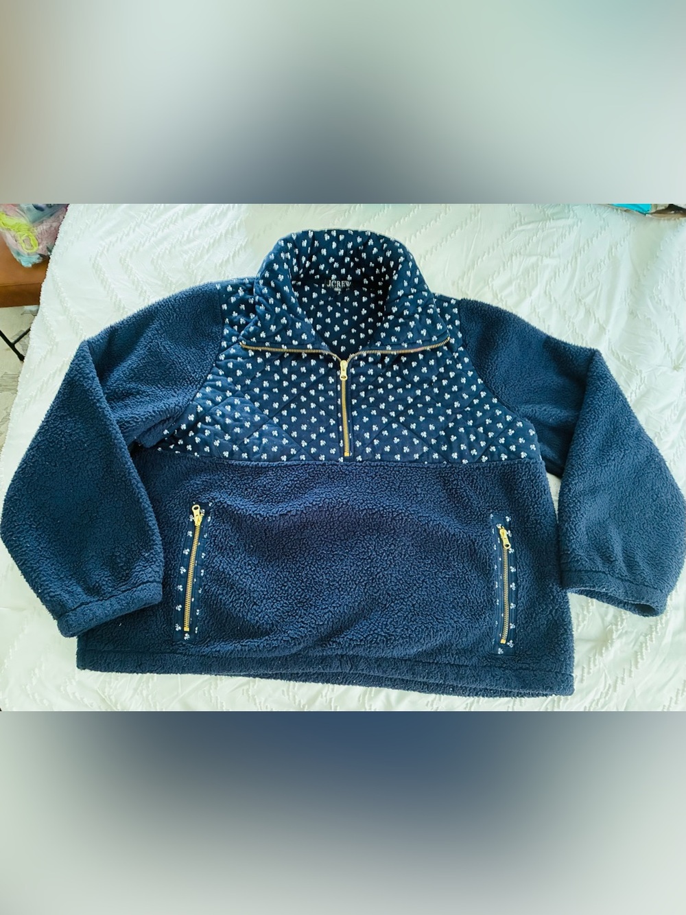 J .Crew Navy Sherpa Half-Zip Pullover women XL - Picture 2 of 5